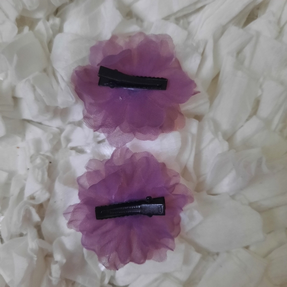 Tulle & Jewel Purple Floral Hair Bow Pair NWOT Set Flower Bows - Picture 4 of 4
